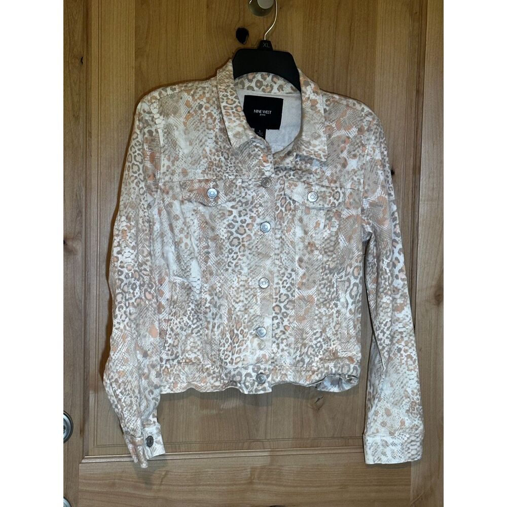Nine West Jeans Sarah Leopard Denim Jacket, Large EUC - Picture 3 of 7